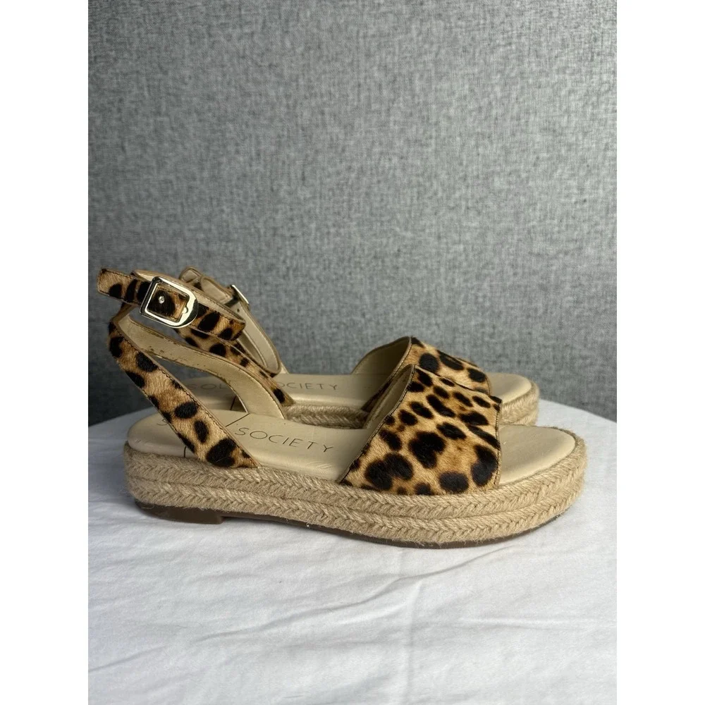 Sole Society‎ Sandals Espadrilles Platform Leopard Print Brown Cow Hair Size 7M